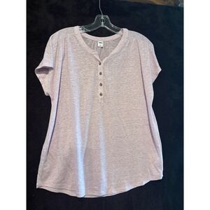 Old Navy Womens Top Button Up Lavender Casual Short Sleeve Linen Blend - L